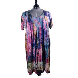 🌈 Tie Dye Midi Dress – Free Size (Fits Plus Size) 🌈